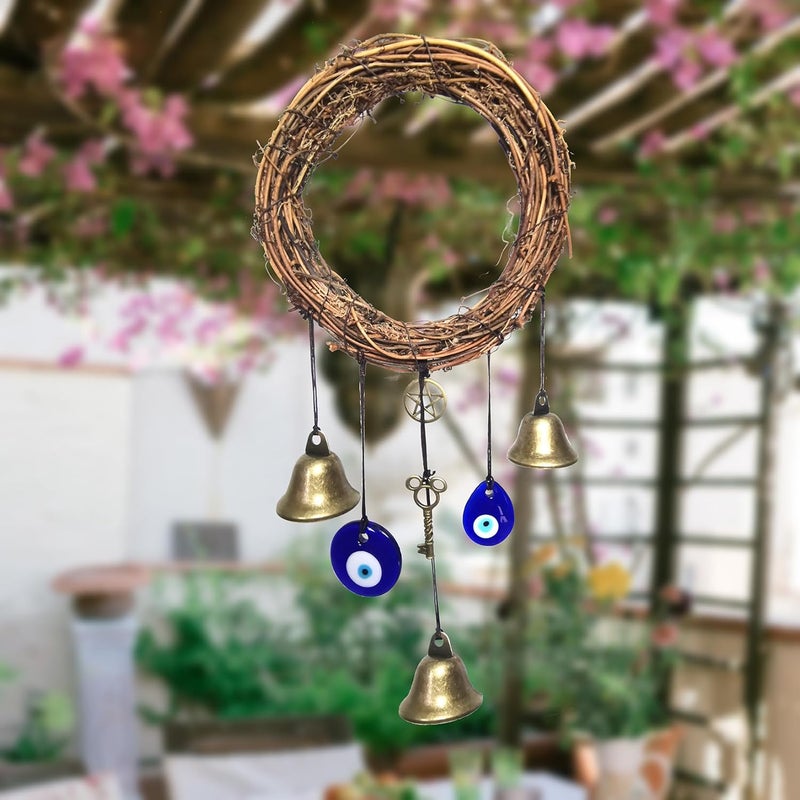 Persofine Witch Bells for Door Knob Protection,Witchy Wicca Decor Clear Negative Energies with Blue Evil Eyes for Home Garden Courtyard Decor Protection - Image 5